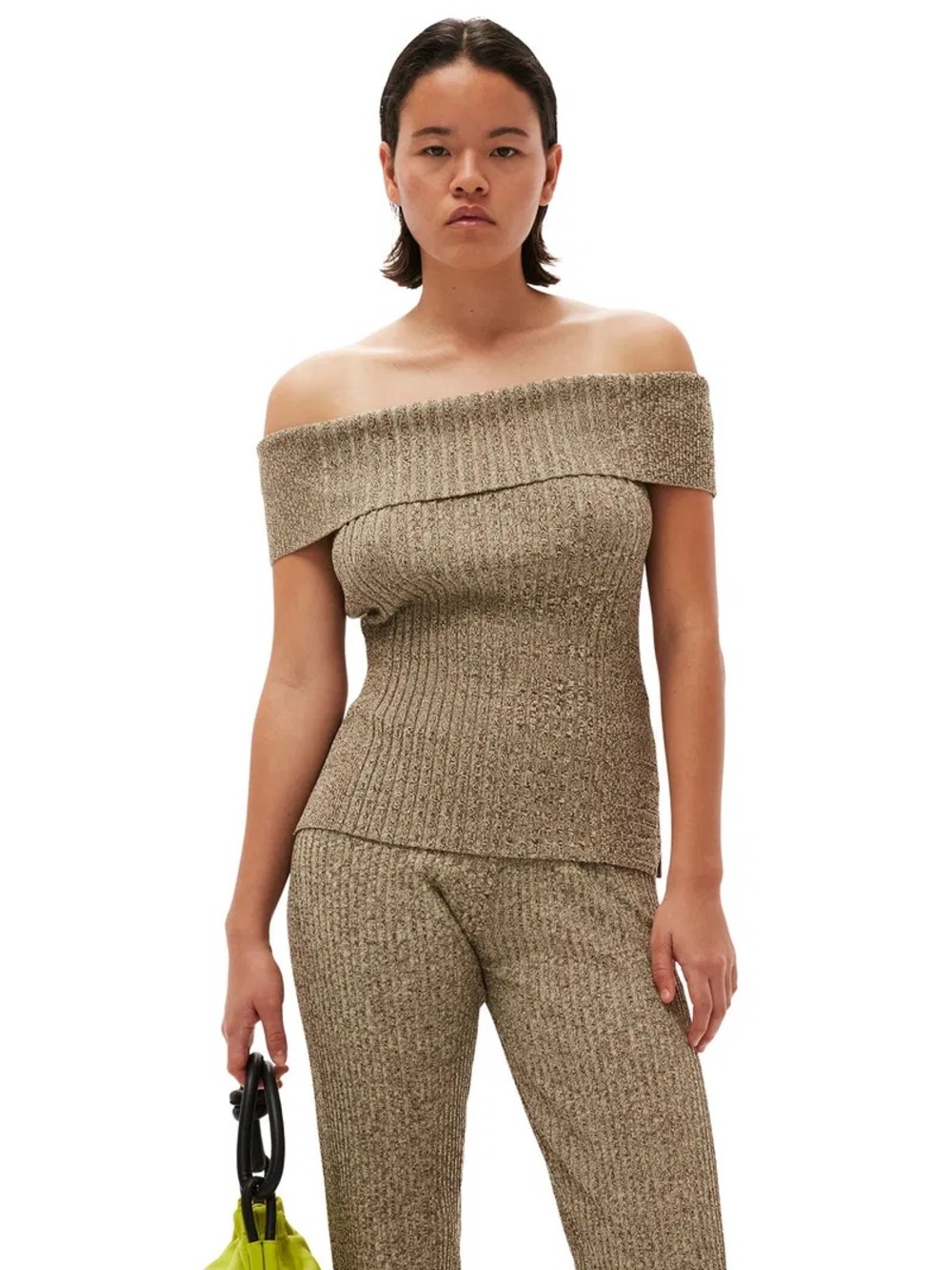 Ganni brown off shoulder top